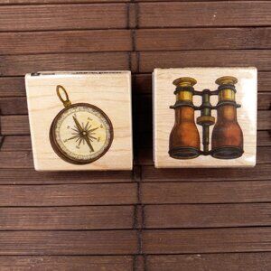 Inkadinkado Tim Coffey Compass Binoculars Lot 2 Rubber Stamps